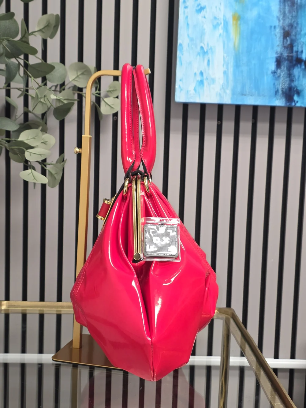 Alexander McQueen Red Elvie Frame Patent Top-Handle Satchel Bag RARE